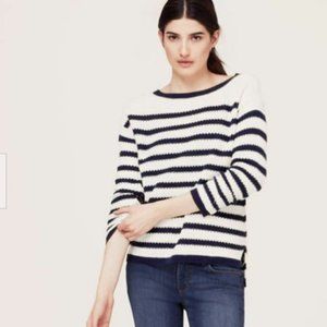 LOFT Blue & Ivory Stripe Zig Zag Sweater XS-XL